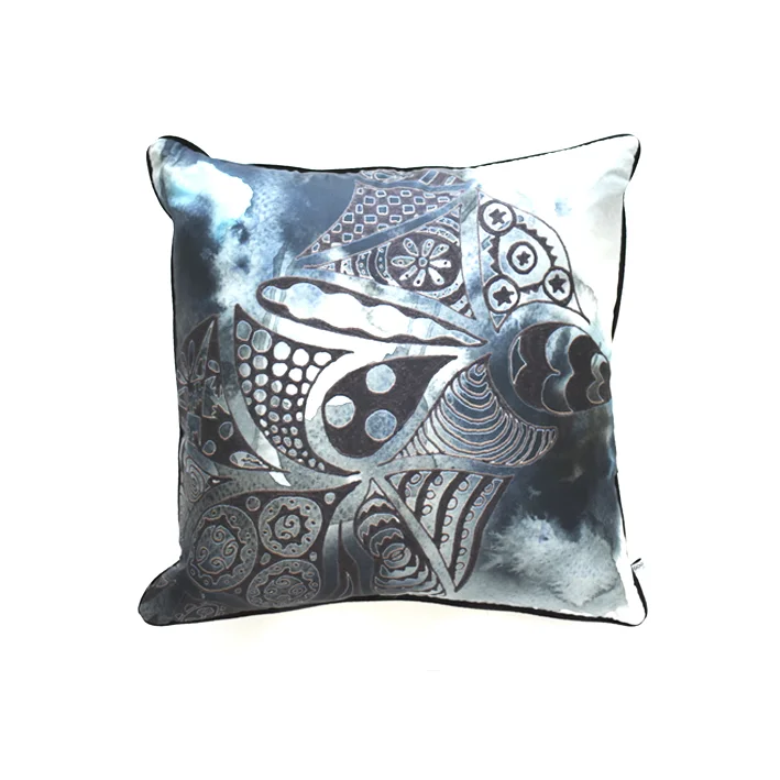 Blue Jay velvet and silk Cushion