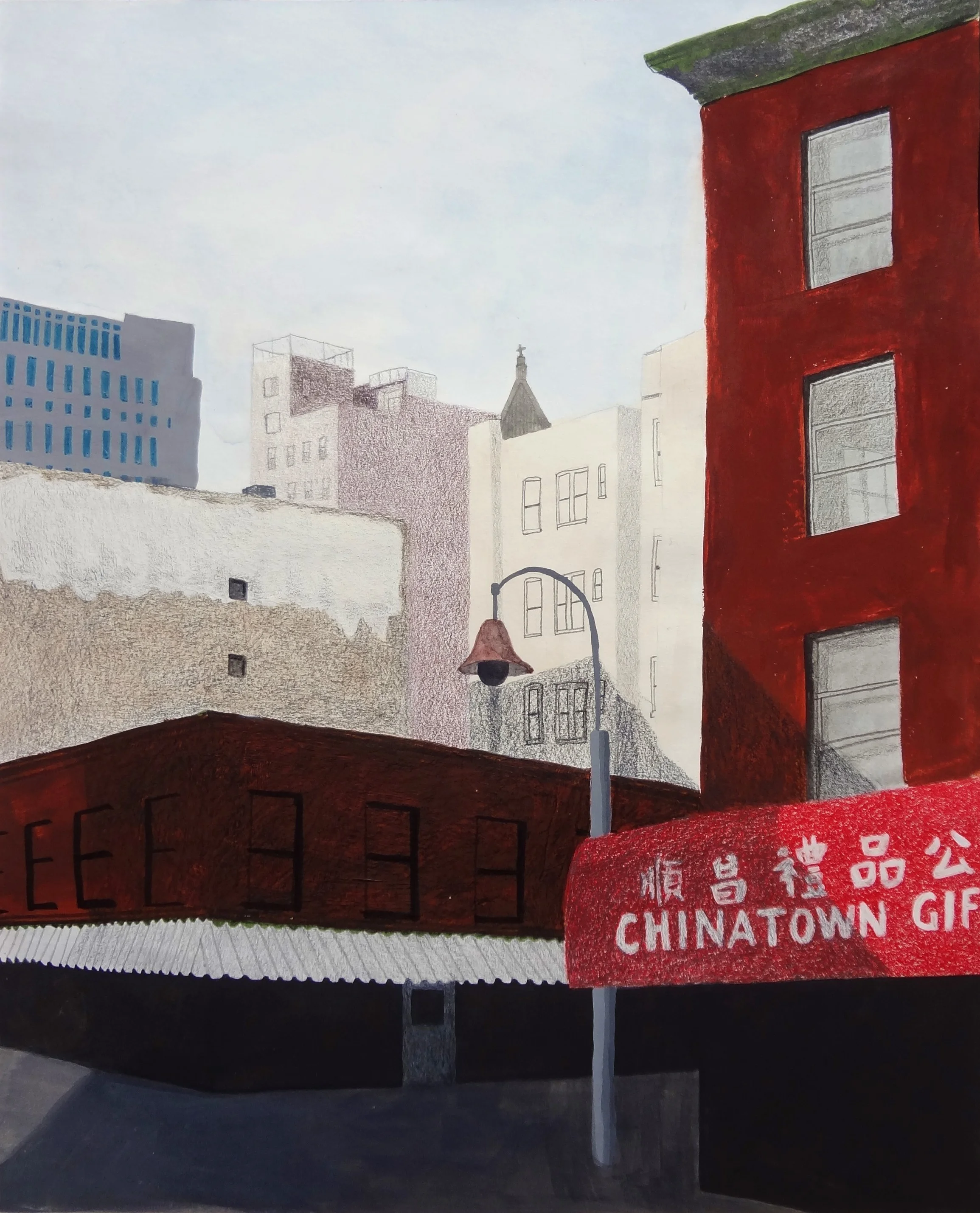 "Chinese Churches 2", mixed media on paper, 13"x16", 2015