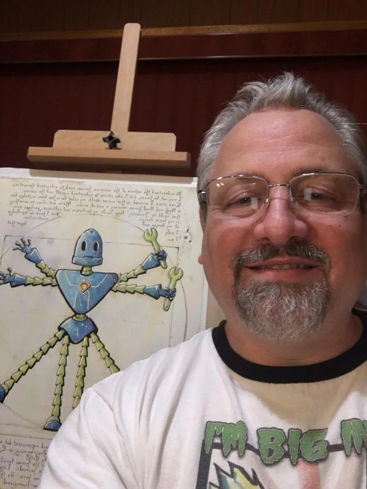 The tired, but happy, artist with his new painting.