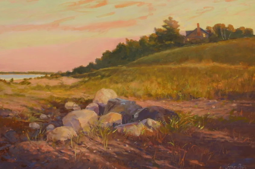 cathead point evening shadows 24 x 36 oil on canvas