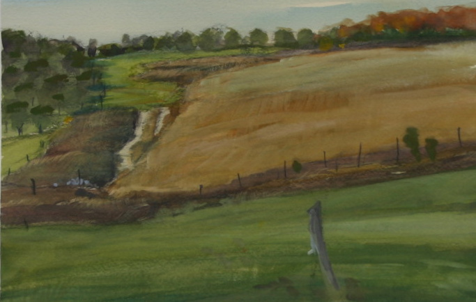 ROLLING FIELDS, POPP ROAD 10 X 14 WATERCOLOR