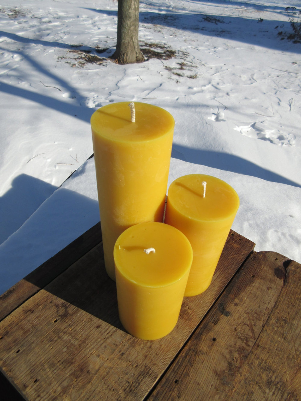 Beeswax Candles, 3 Pillars – Mill Creek Apiary