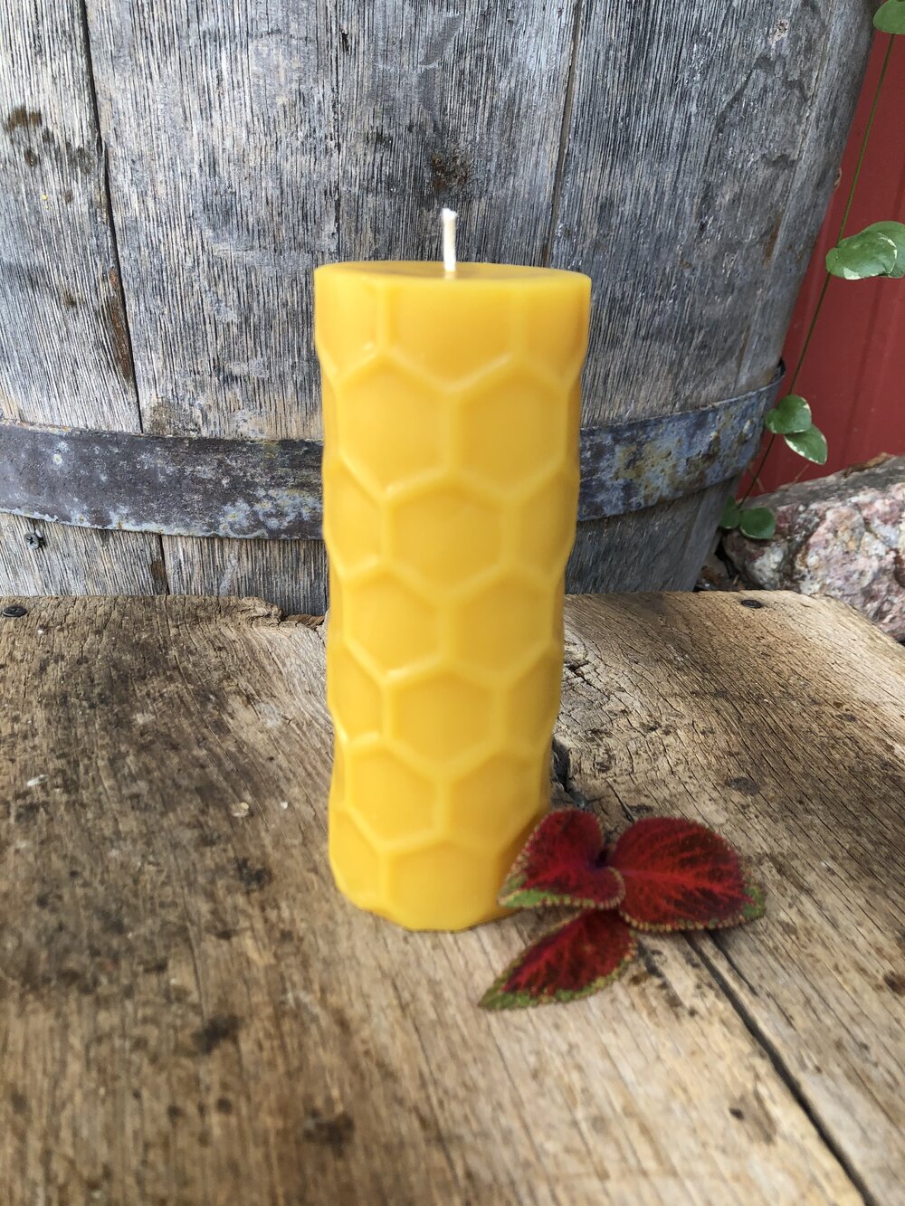 Smooth hexagonal pure beeswax pillar candle, hexagon shaped luxury