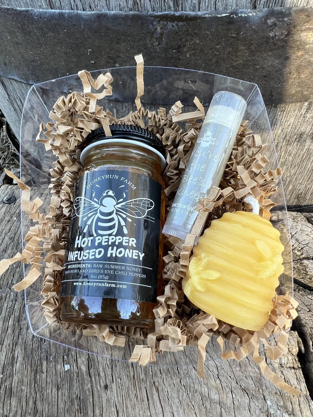 Small Hot honey gift box with vanilla lip balm and hive shaped