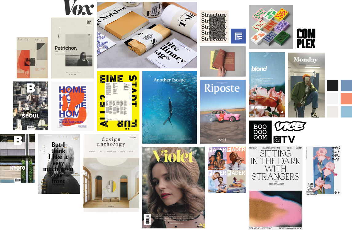 Our moodboard for the new brand.
