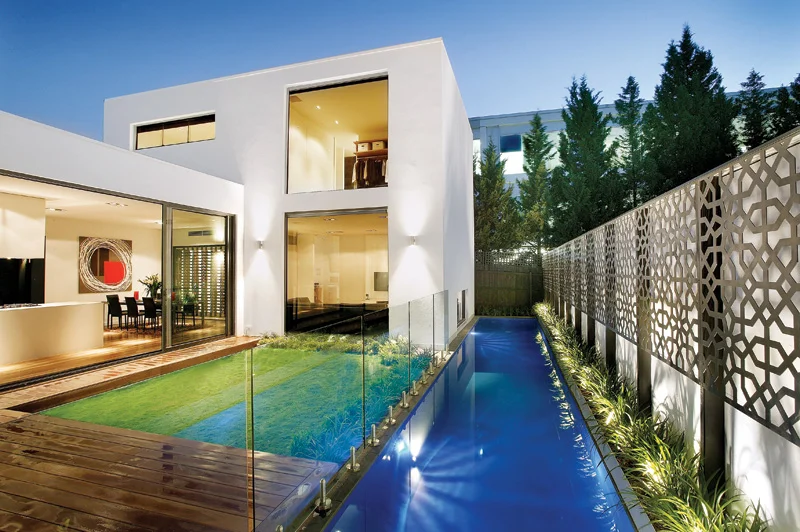 contemporary new home lap pool