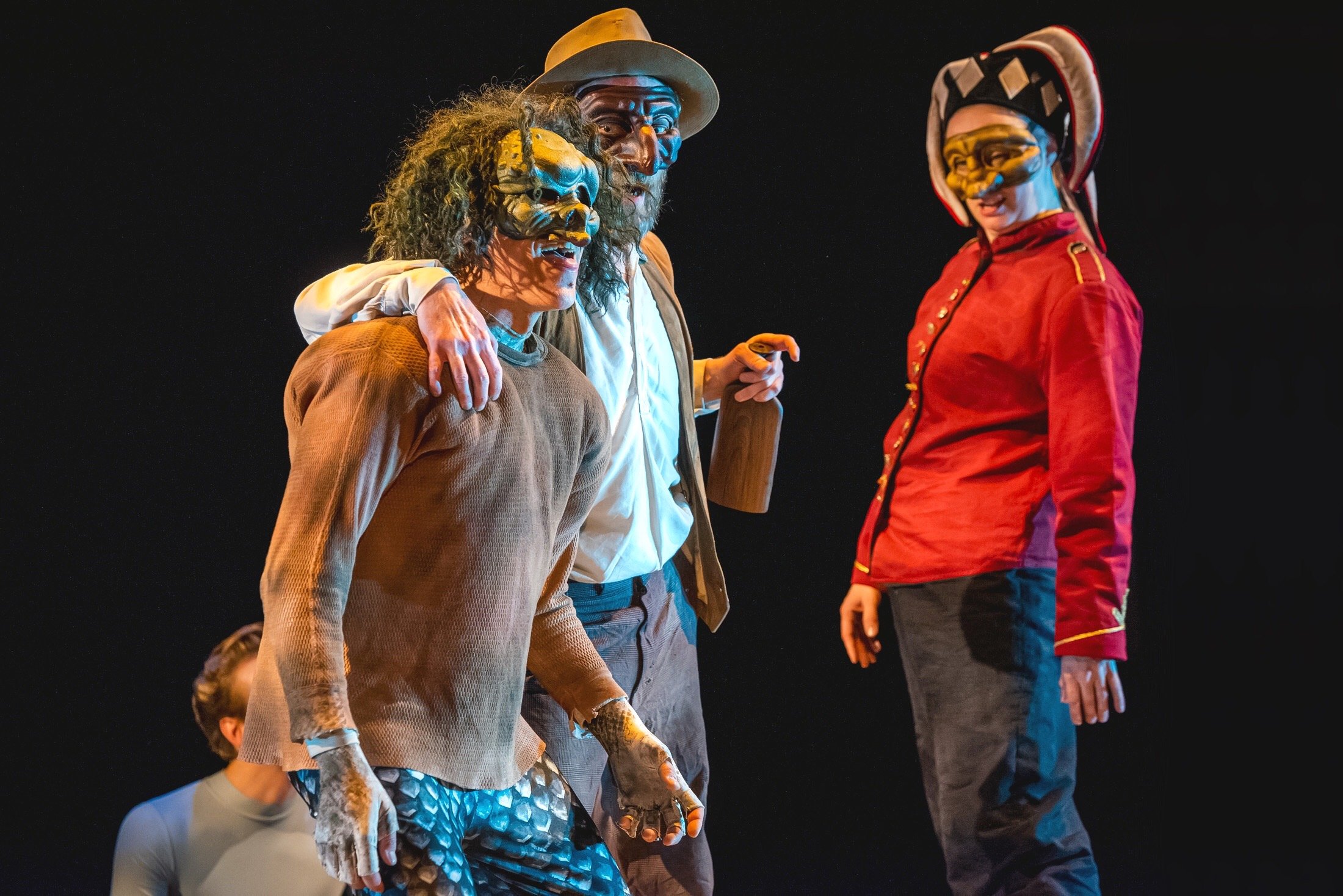 Gregory Isaac as Caliban, Jered McLenigan as Stephano & Hillary Parker as Trinculo..JPG