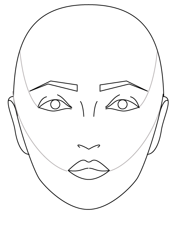 1: Marquez légèrement la ligne de contour du crâne au coin de l'œil et de l'oreille au coin de la lèvre.