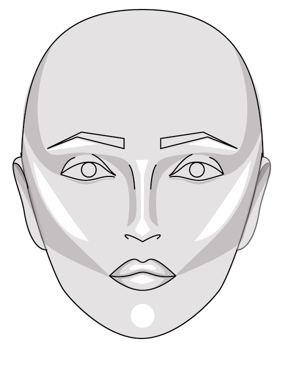 6: Optional: add highlight by lightly erasing in areas marked in white. See close up of lips below