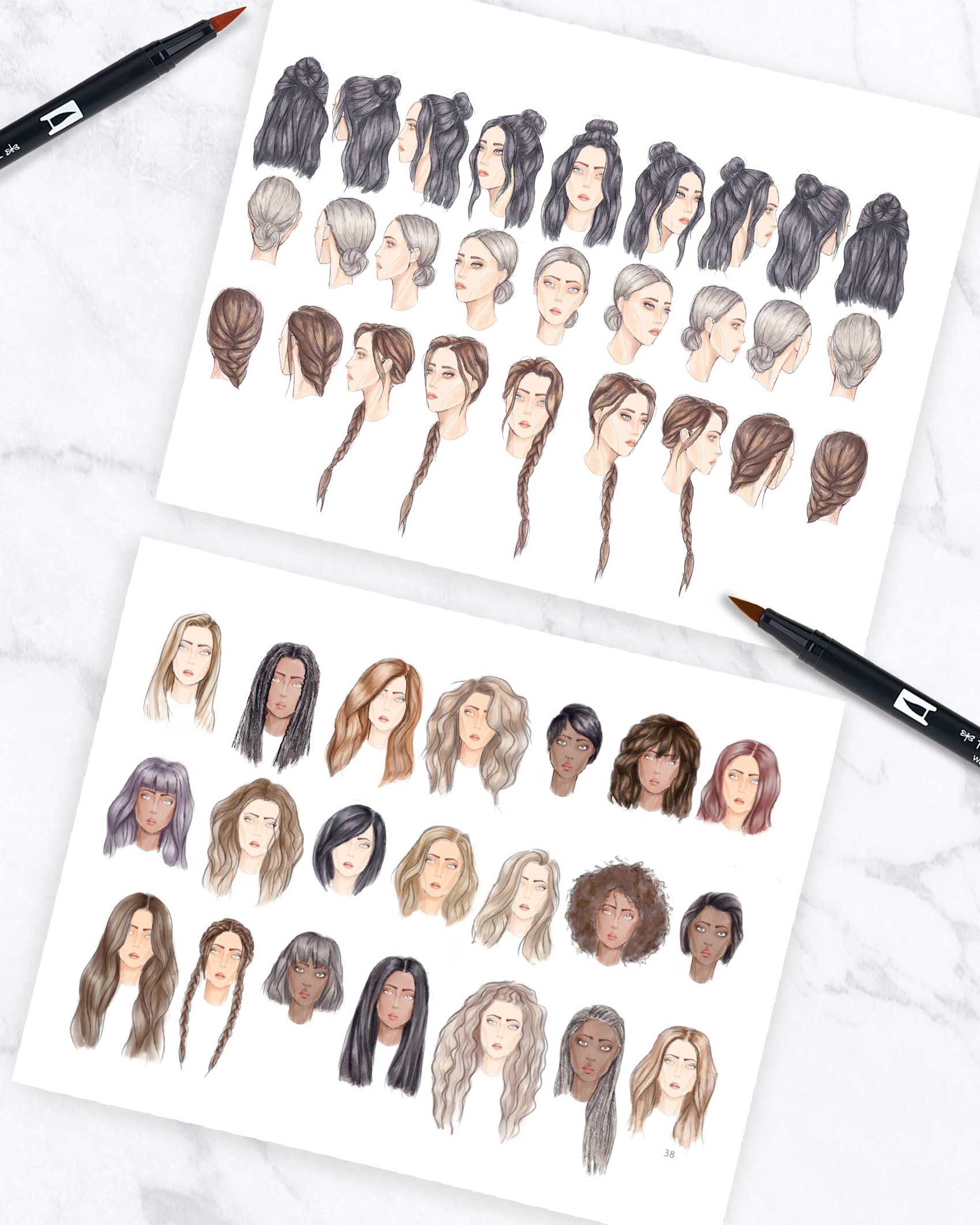 hair fashion illustration templates rendering