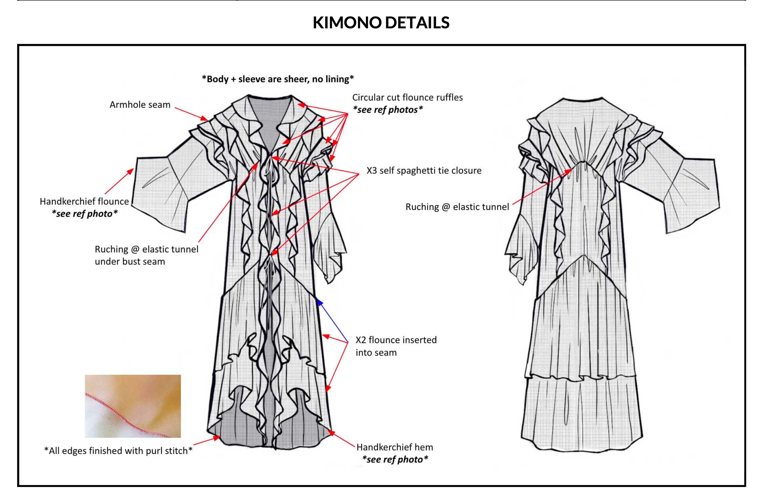 Set of Top with elbow kimono sleeves technical fashion illustration with  relax fit, under waist length,