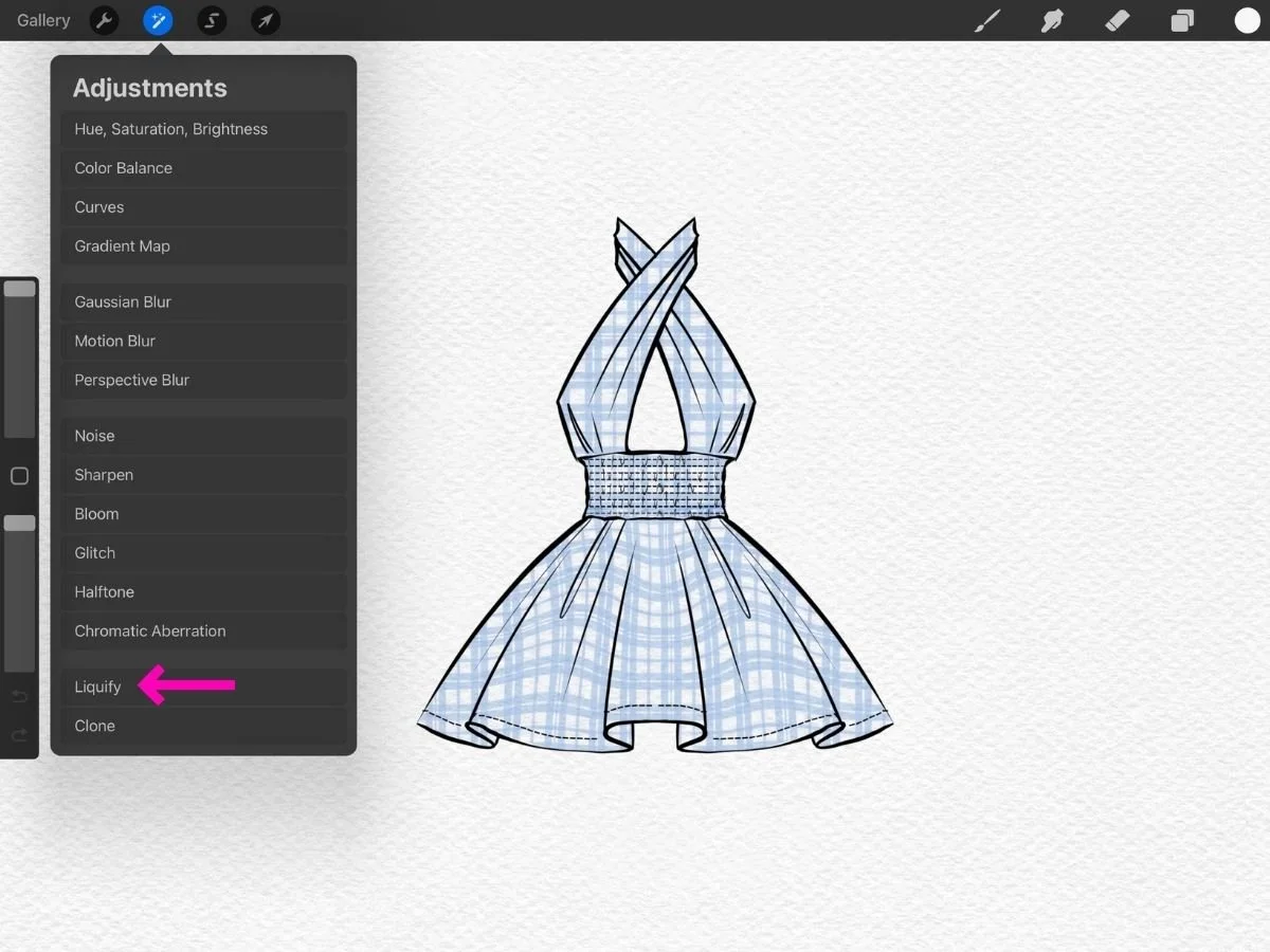 Steps to use Liquify: Adjustments > Liquify