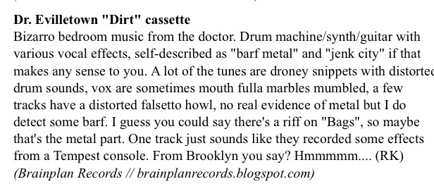 Terminal Boredom reviews Dr. Evilletown's Dirt