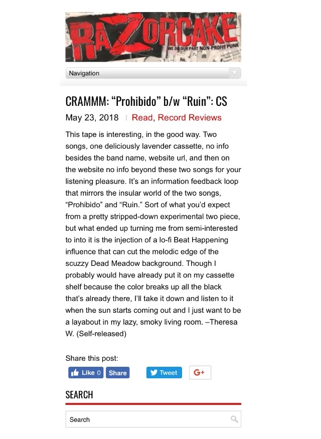Crammm cassette review in Razorcake