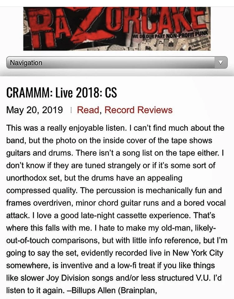 Razorcake review of Crammm Live 2018