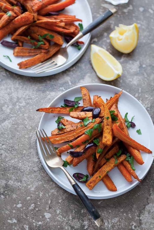 MOROCCAN SPICED ROASTED SWEET POTATOES AND CARROTS