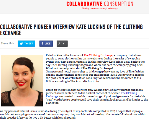 Founder Kate was interviewed for the Collaborative Consumption network
