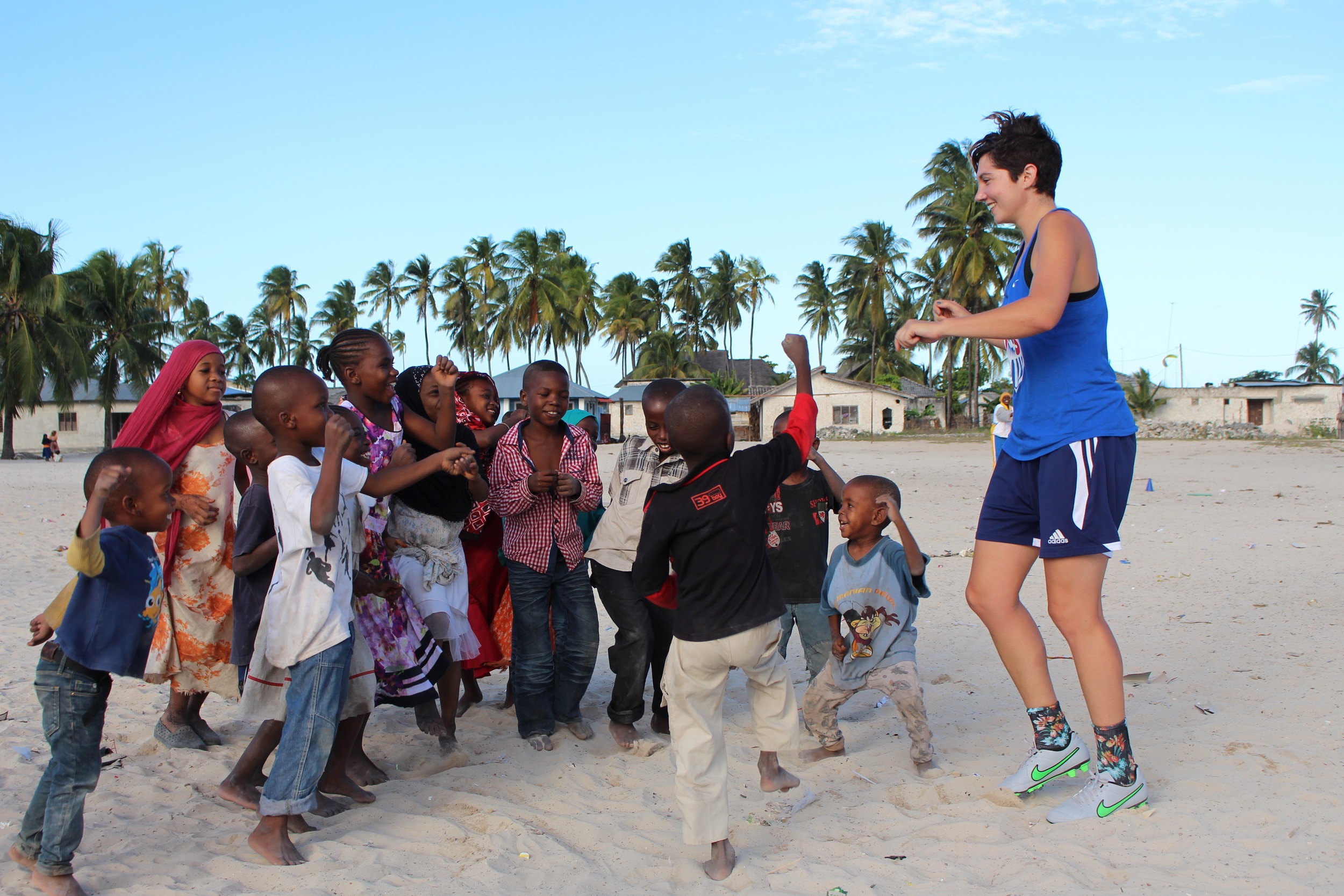 Megan and her team dancing in Paje, July 2015