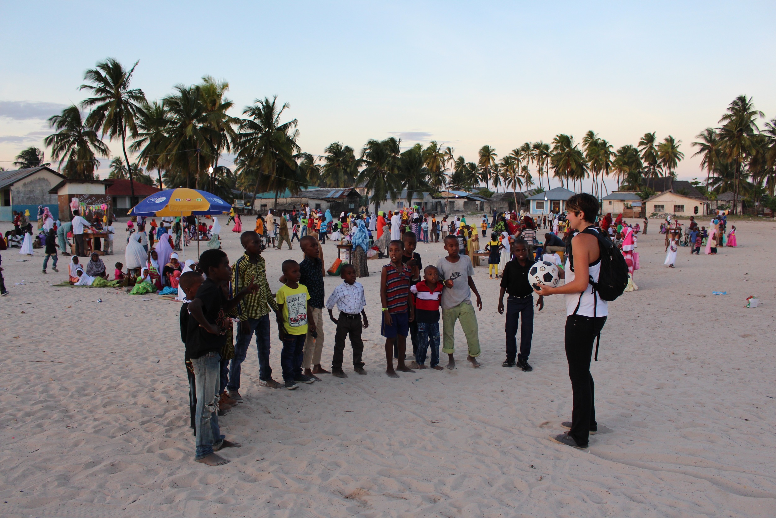 Megan talking to Paje community about girls' soccer