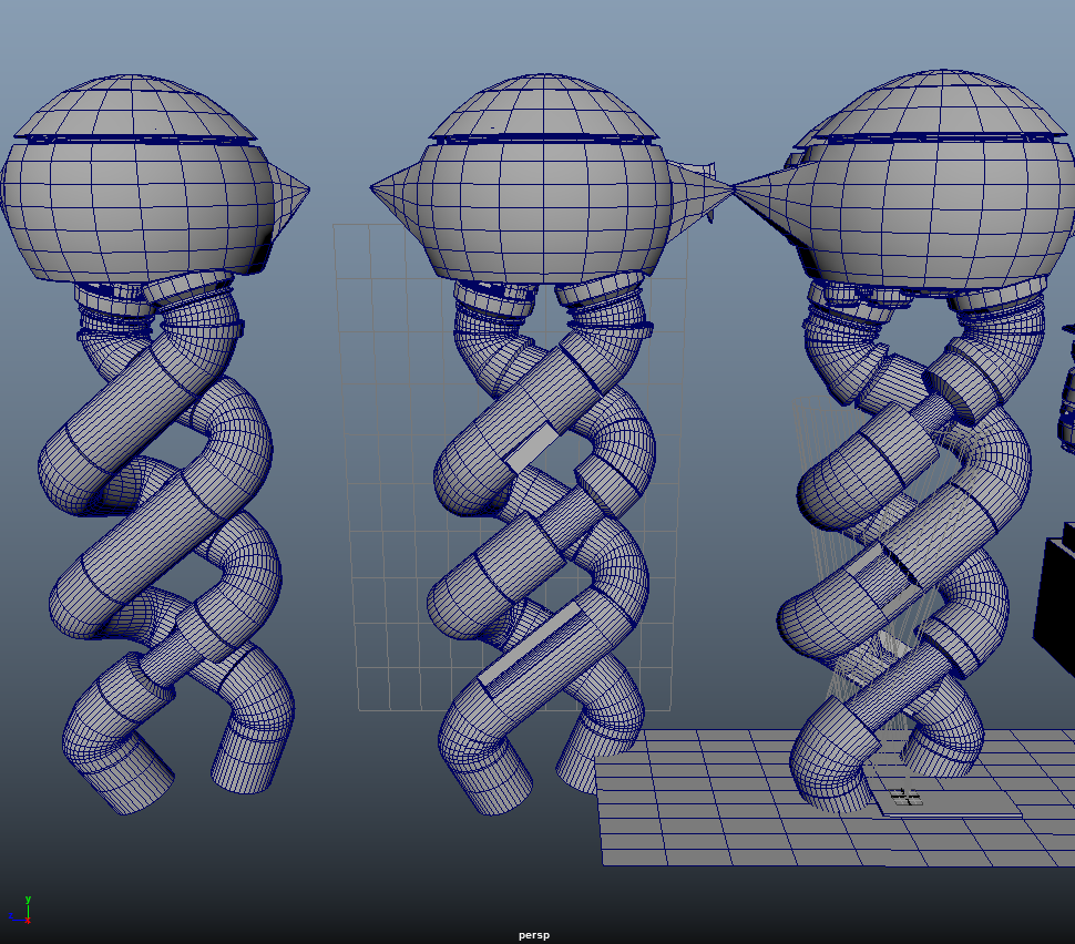 Creating Variation: I went ahead and made a topper for the spirals using a sphere and edge loops and came up with three unique shapes. For the final environment these differing topper styles will add variation to the landscape.