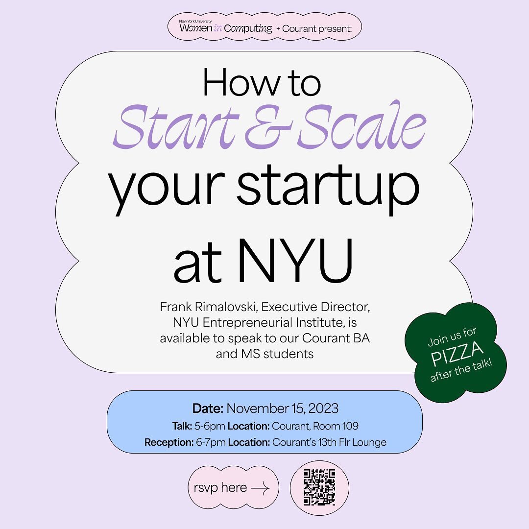 🌟Learn how to start &amp; scale your start up at NYU with the Executive Director of the Leslie E-Lab, Frank Rimalovski🌟

⭐️ Date &amp; Time: Wednesday, November 15th from 5-7 PM 

⭐️ Where: Courant / CIWW, Room 109 from 5-6 PM &amp; 13th Floor Loun