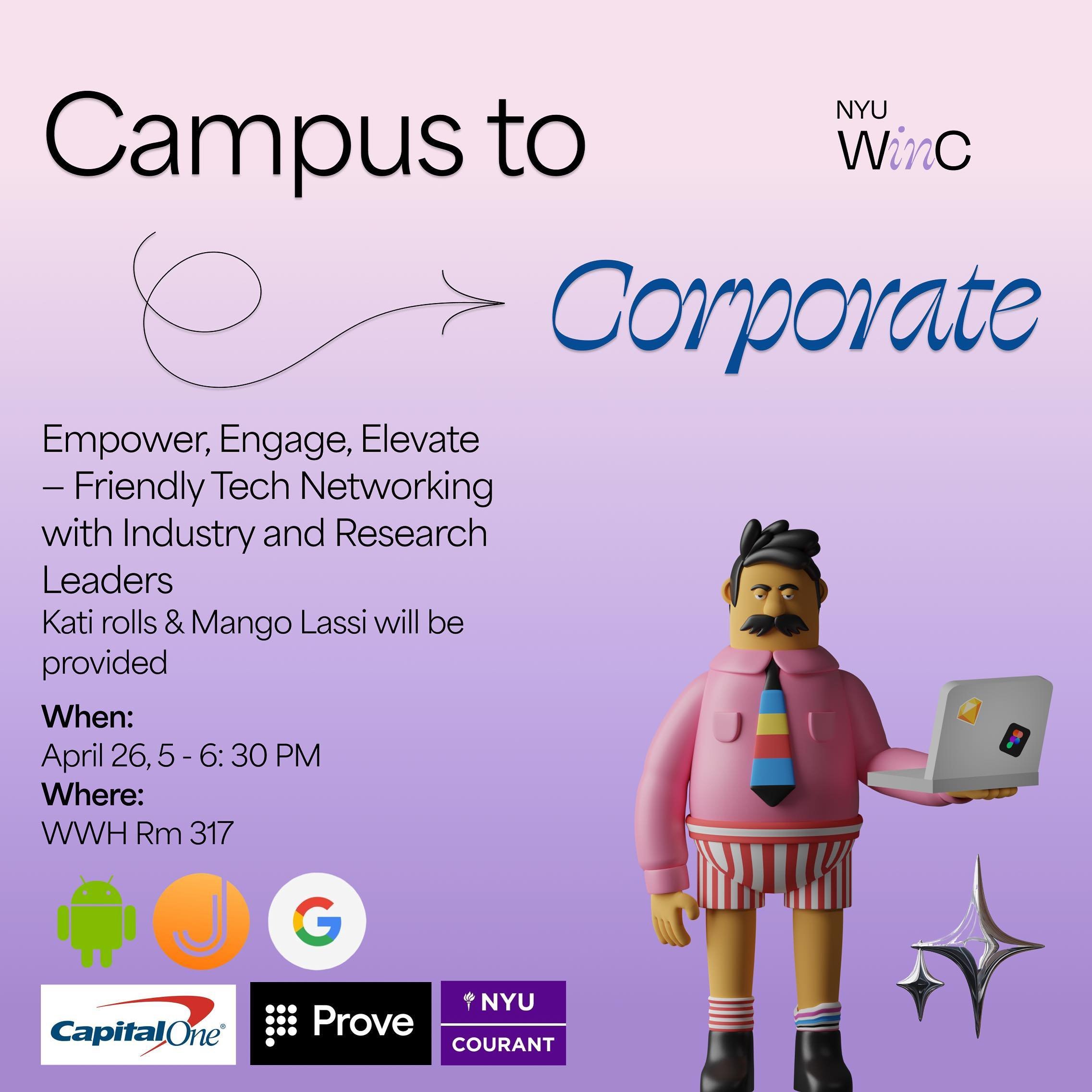 🌟‼️ THIS WEEK ‼️🌟
Are you trying to get your networking/professional development on? This week, WinC is holding a networking event where students will get to meet with leaders in research and the tech industry. We will also be having snacks of cour