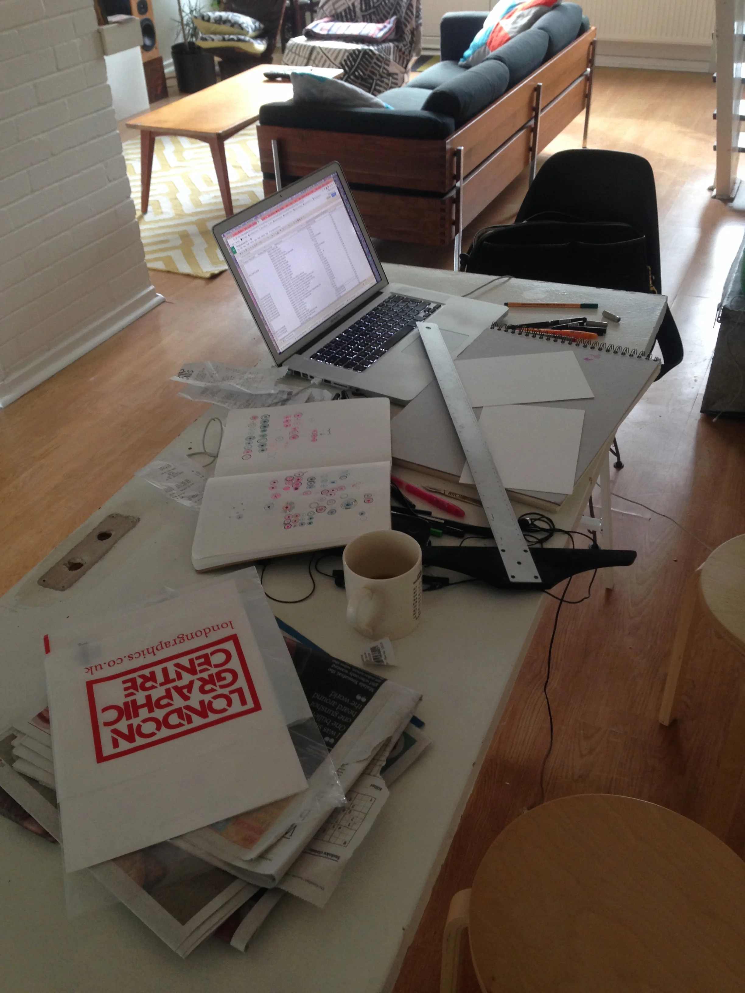 My standard mess when drawing these cards