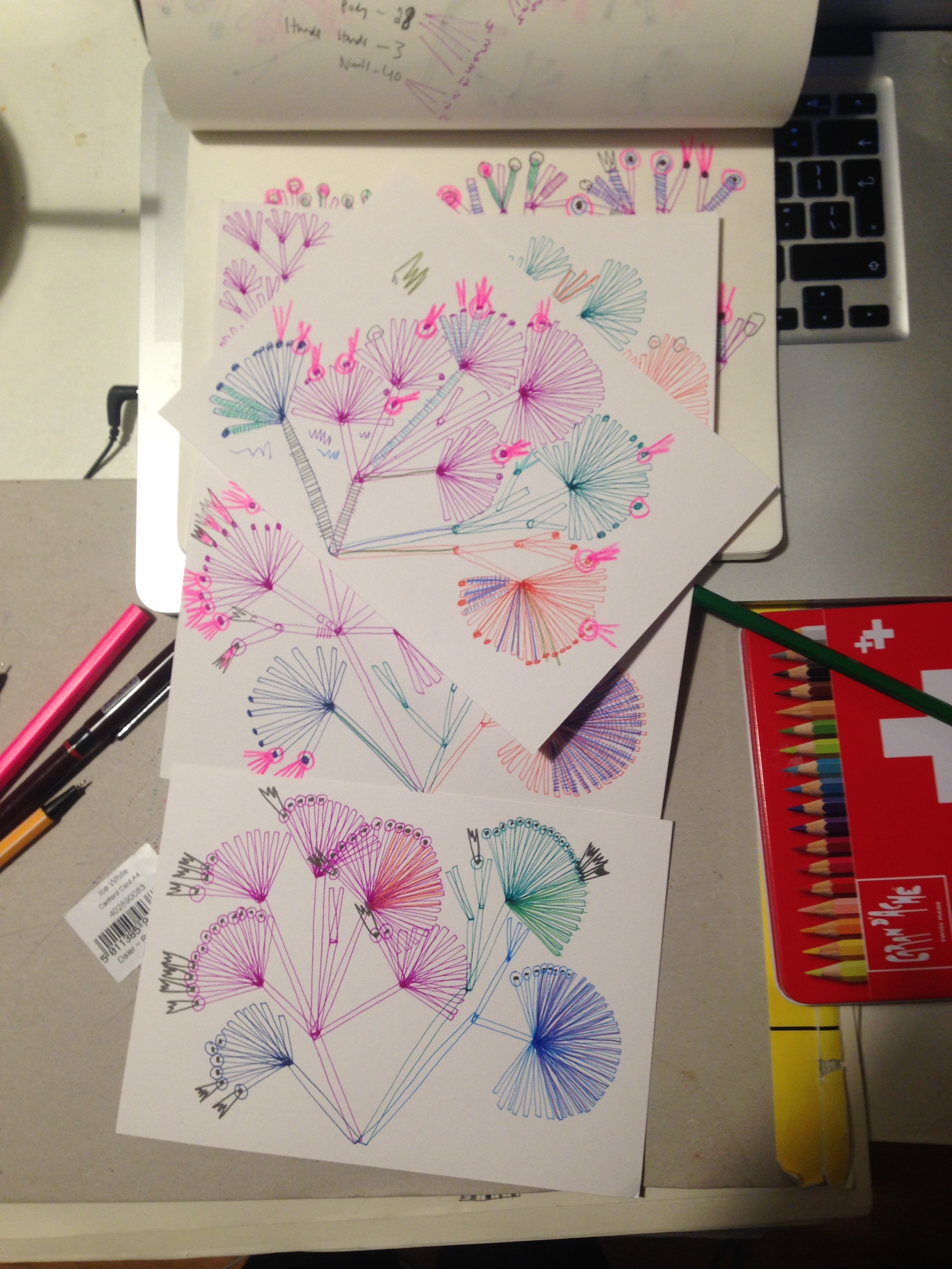 All the mess-up cards, and the final card. So sad it didn't work out how I wanted it...