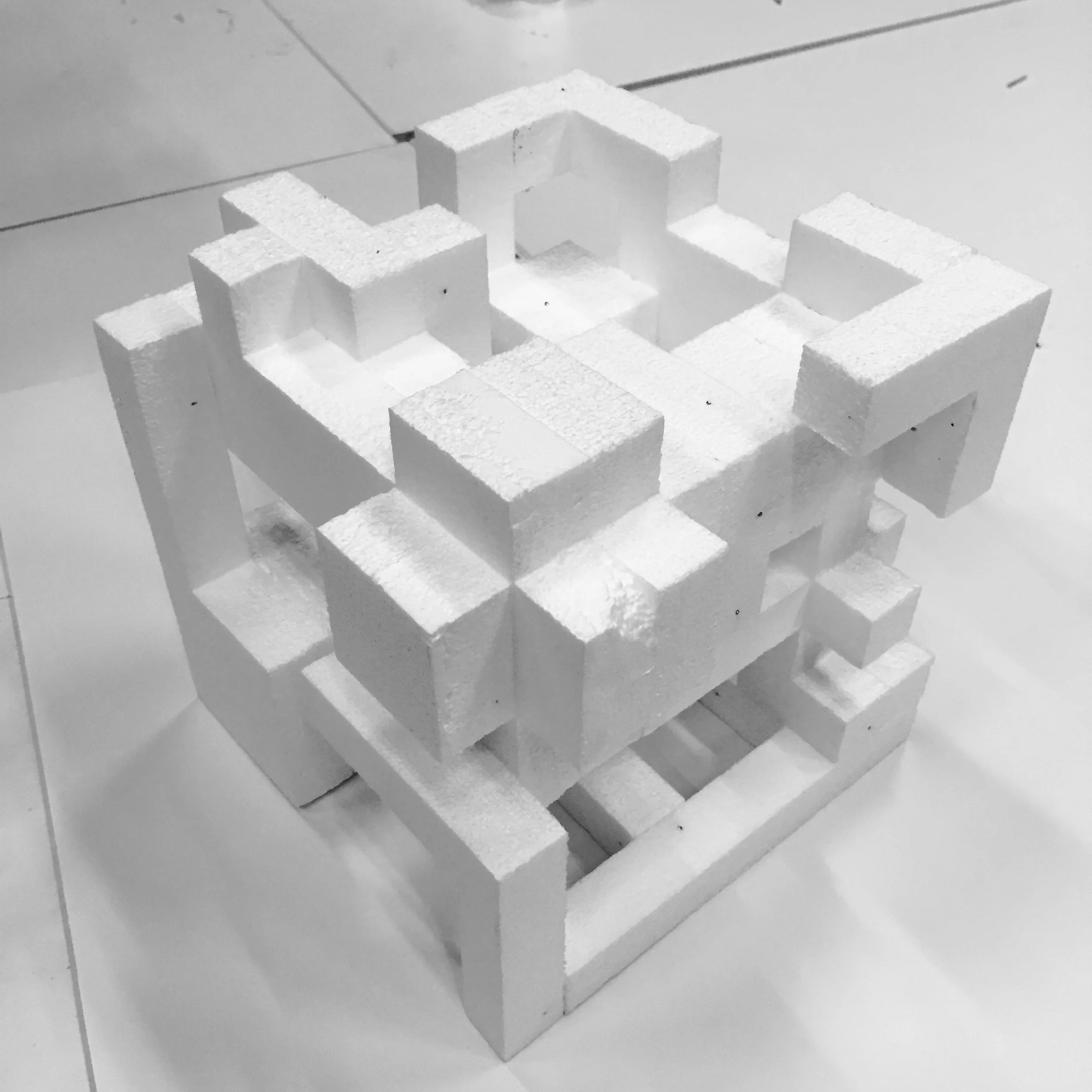 Solid Void Assignment: Students are asked to create a composition within a cubical space with limited number of components&nbsp;