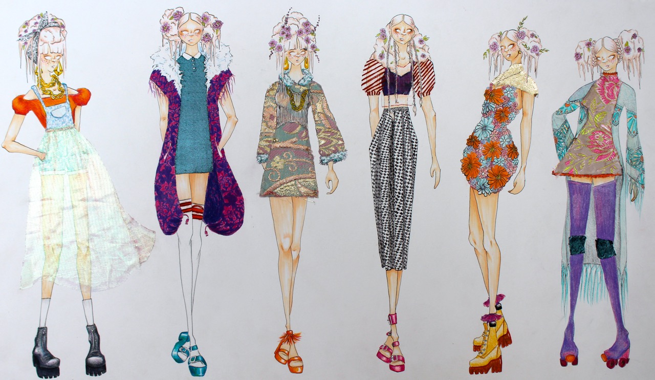  Fashion Illustration line&nbsp;for Women's and Men's Spring. The name Crux comes from the harmony of opposites; young and playful but with rich patterns and materials. Much of my design aesthetic comes from making unexpected combinations. In the Wom