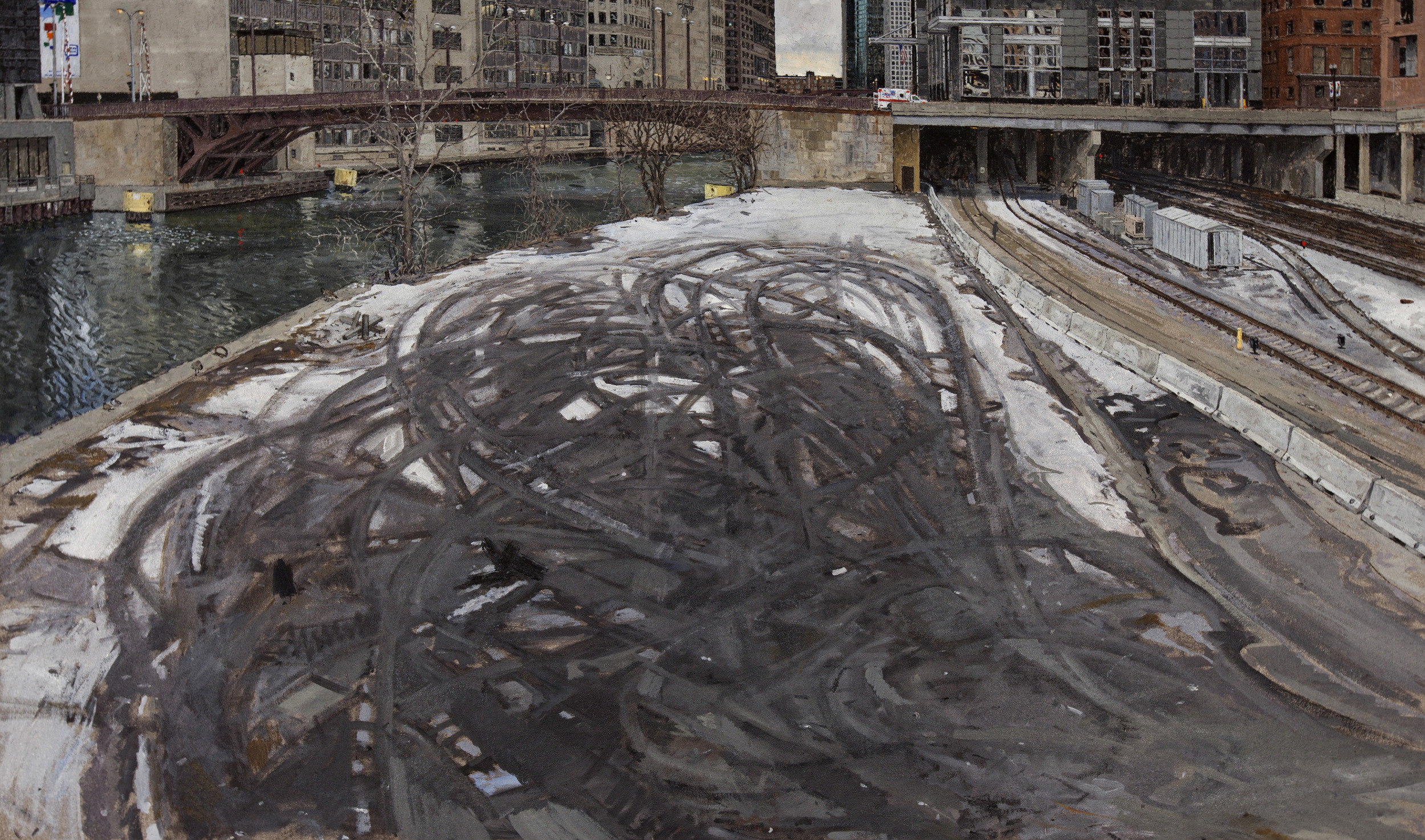 LOOKING SOUTH FROM LAKE ST. BRIDGE PRIOR TO  DEVELOPMENT , OIL ON LINEN, 28X42'', 2010