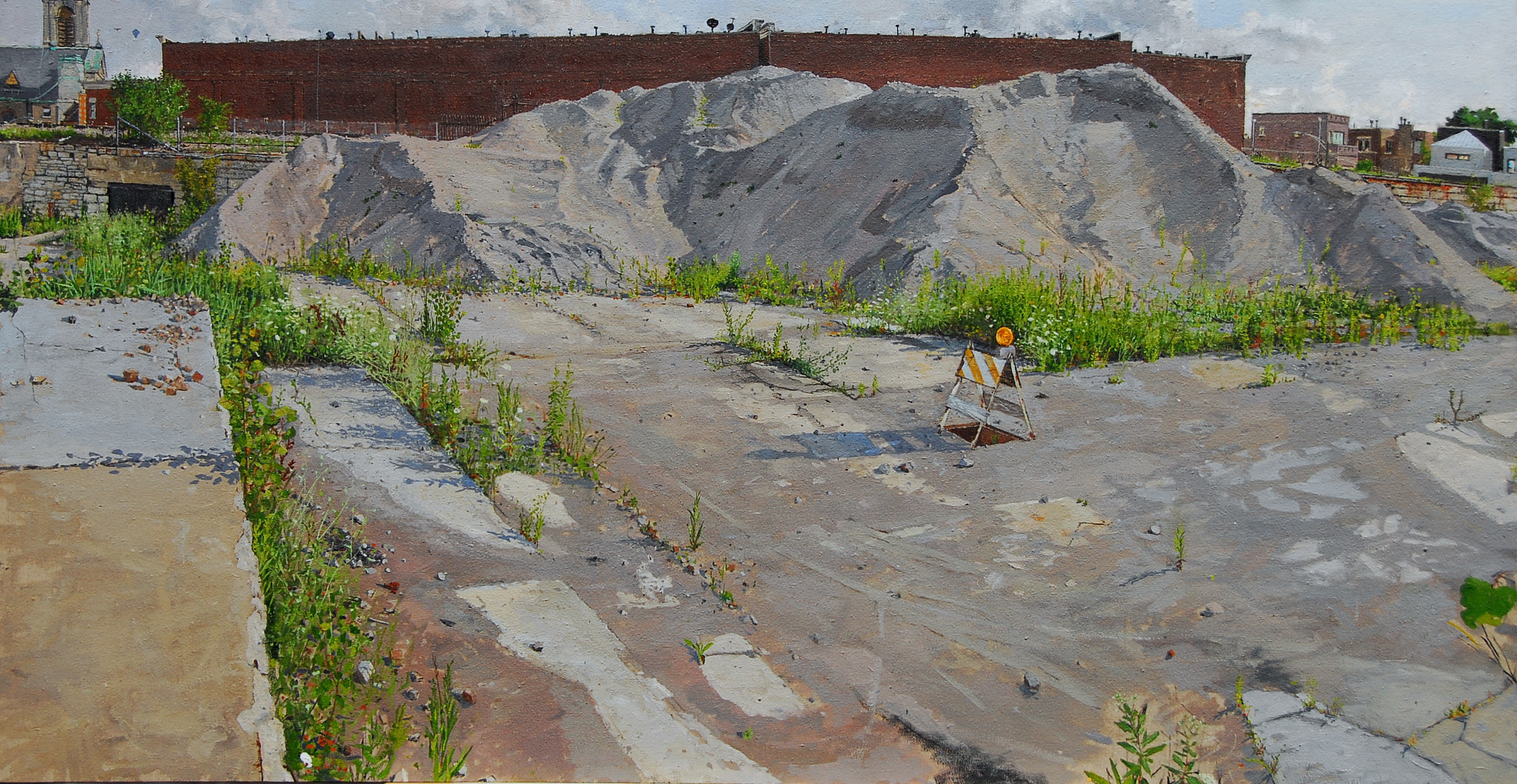 MOUNTAIN OF CRUSHED CONCRETE, OIL ON LINEN, 23X44'', 2008