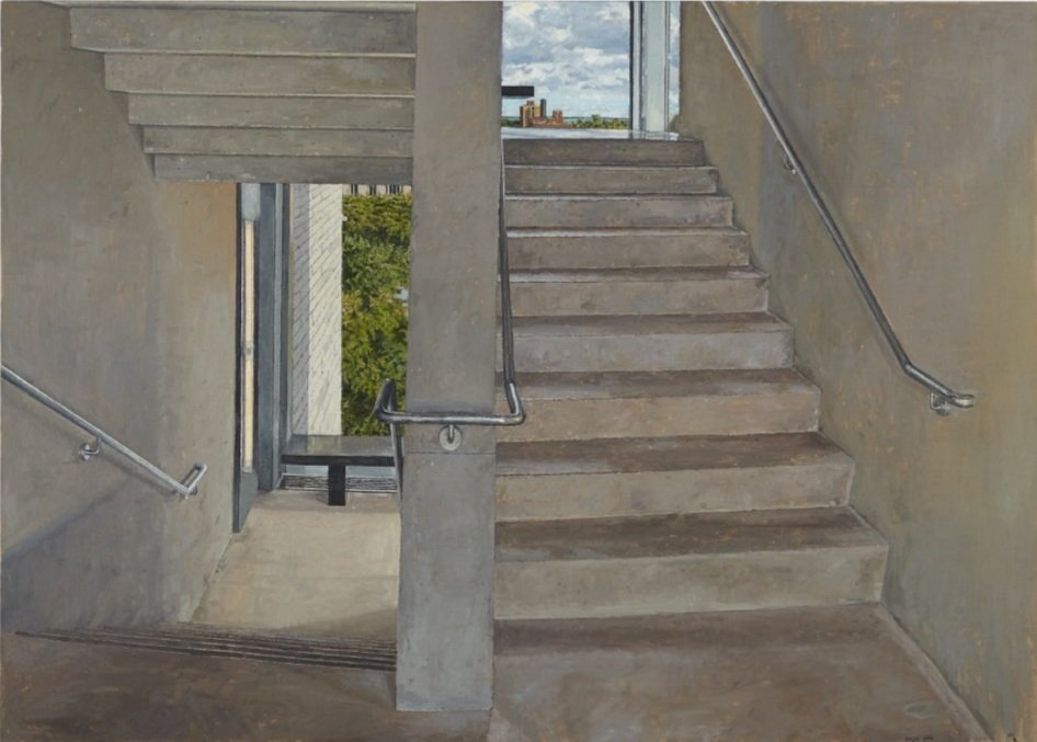 LOGAN CENTER FOR THE ARTS, 10TH FLOOR STAIRWELL, OIL ON LINEN, 24X48''