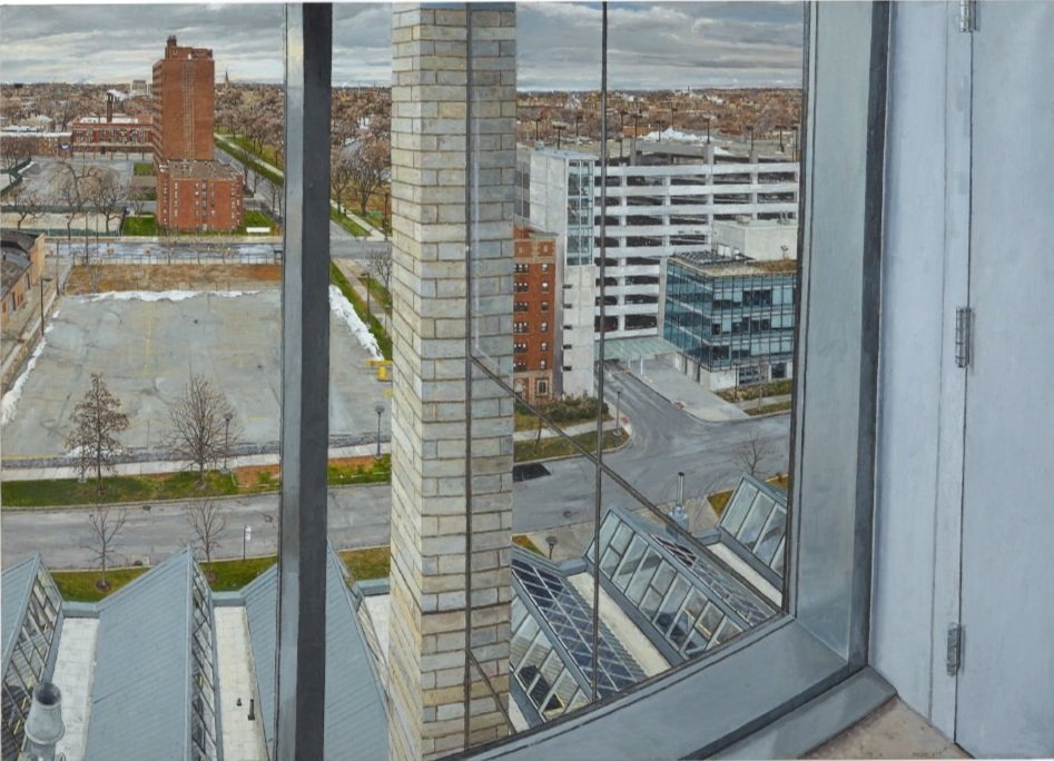 LOGAN CENTER, UNIVERSITY OF CHICAGO, TENTH FLOOR, 2016. 34x54". OIL ON LINEN