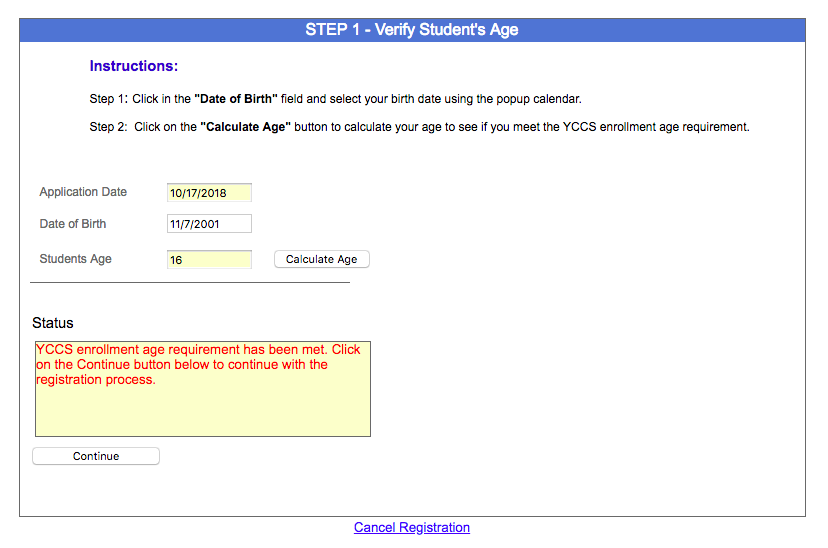 Online Enrollment Screenshot Step 1