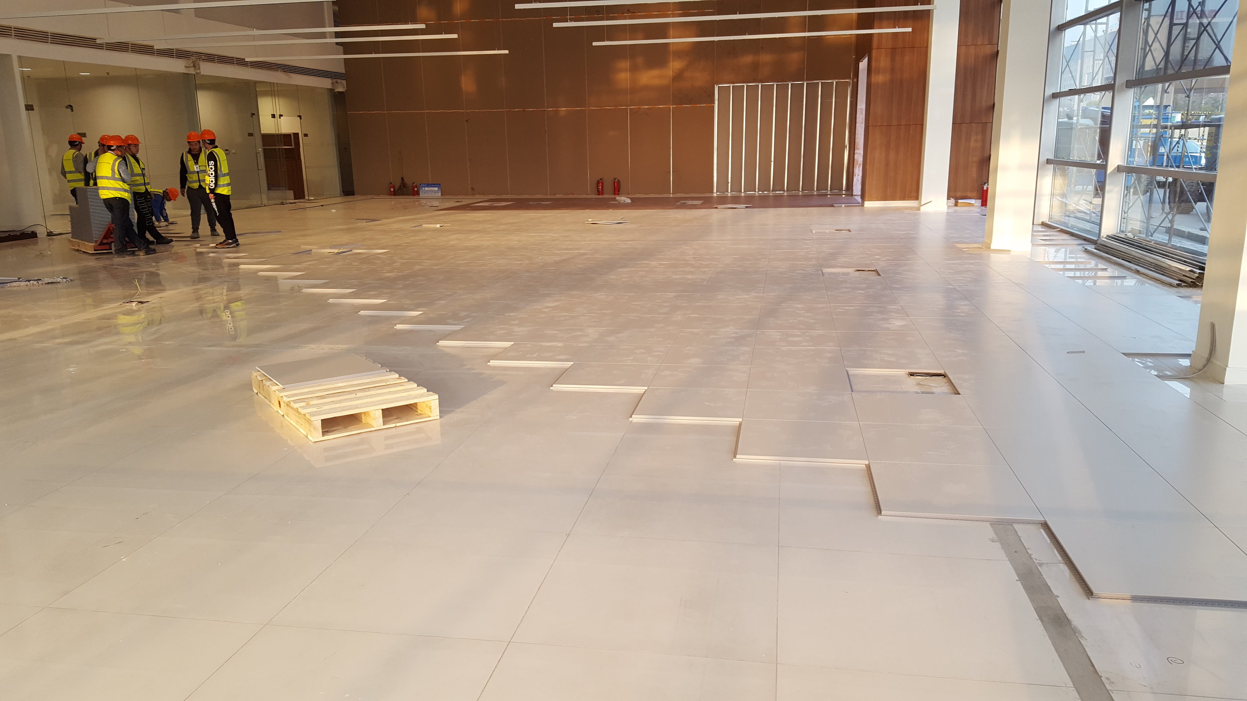 Installation day 1: Versaflex® installed on top of the existing tiled substrate