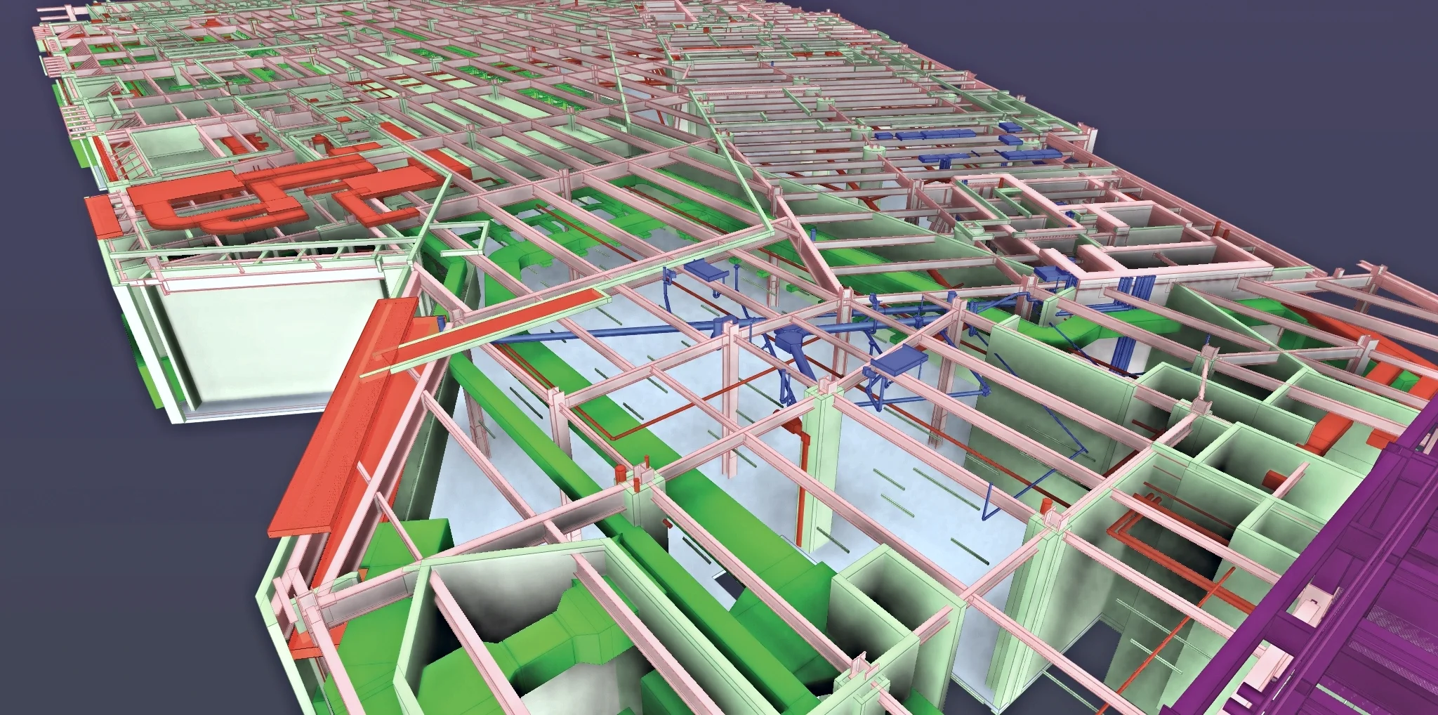 Section of a level showing structure and coordinated mechanical systems