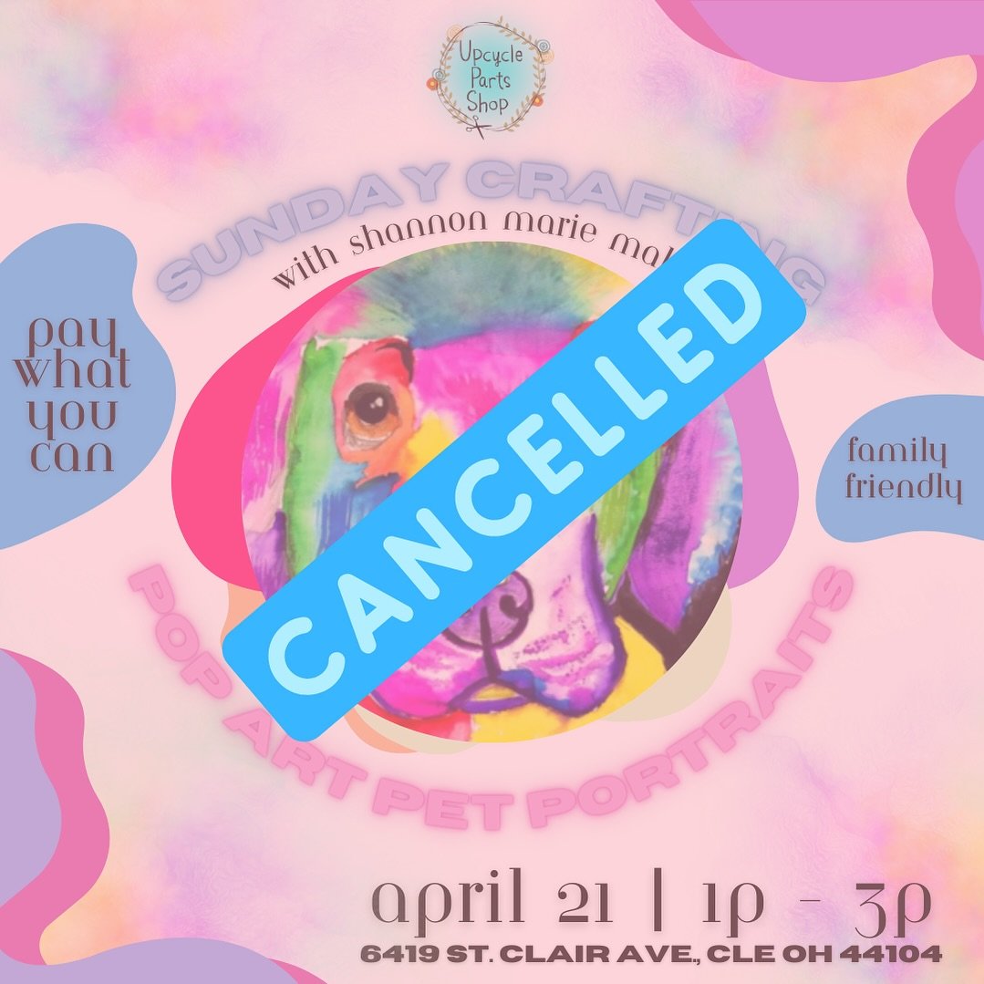 Unfortunately, due to unforeseen circumstances, today&rsquo;s Pop Art Pet Portraits workshop with @shannonmariemakes has to be postponed. Stay tuned for the updated workshop date. 

Upcycle Parts Shop IS still open today from 12P - 5P. Today is the l