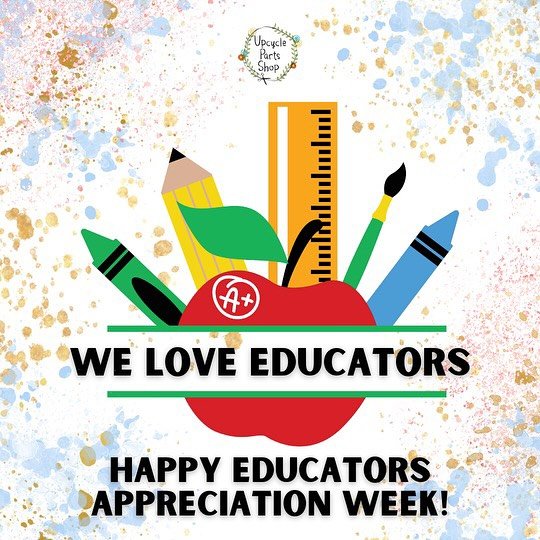 Happy educators appreciation week from your friends at Upcycle! Zakiya here letting you know if you come in anytime between today - May 12th with a school I&rsquo;d and you&rsquo;ll receive HALF OFF everything!!! Teachers make the world go round and 