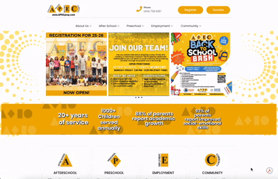 Animated preview of a home page designed for a Non-profit organization