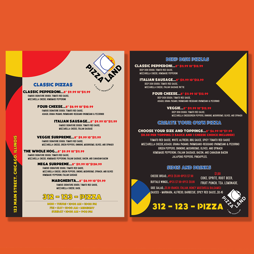 Digital mockup showing layout options for a food service menu