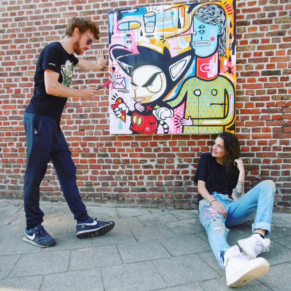 Art Collaboration by Loes van Delft (NL) and Joachim (Belgium) titled 'Baby, Come back' (120x120 cm) on premiere at the Amsterdam International Art Fair 2017