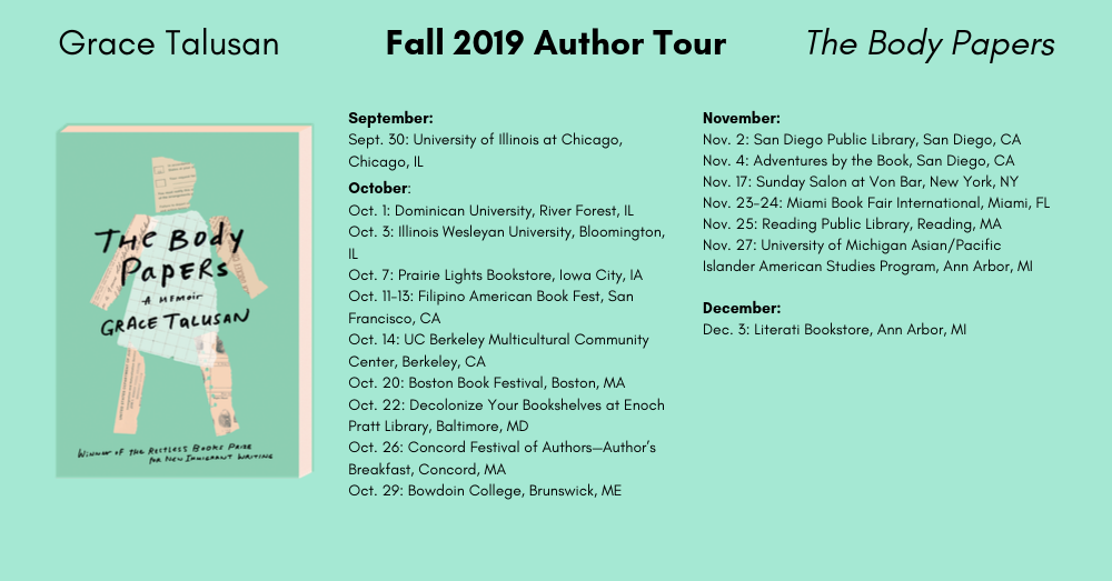 Fall 2019 Tour — Grace Talusan, author of The Body Papers: A Memoir
