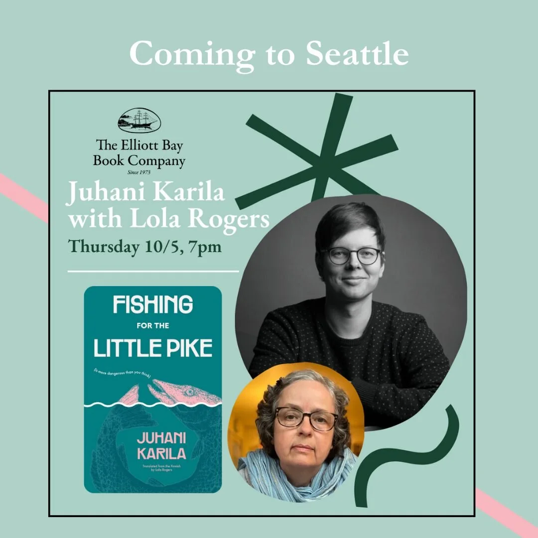 🐟 If you live in Seattle, join author Juhani Karila (@karilajuhani) and translator Lola Rogers at The Elliott Bay Book Company (@elliottbaybookco) TODAY,  at 7 p.m.!

For more details, follow this link: bit.ly/3PArcUM

@filifinnishliterature #FILIfi
