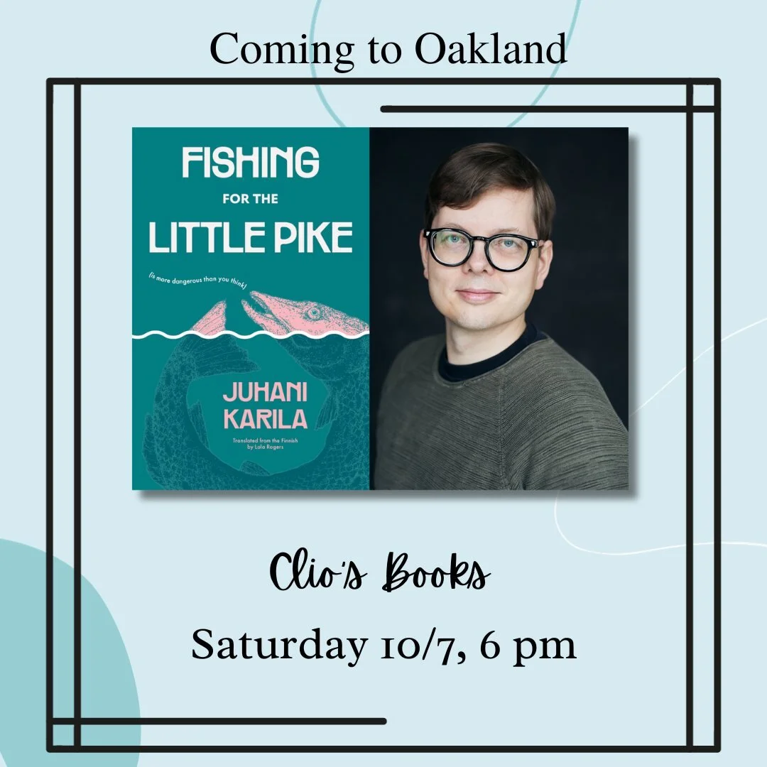 🐠 If you are in the Oakland area TODAY at 6 p.m., join Juhani Karila at Clio&rsquo;s Bookshop for a reading, discussion, and cocktails!

Reserve your free tickets here: https://bit.ly/3t1pap6

@filifinnishliterature #FILIfinnishliterature #filigrant