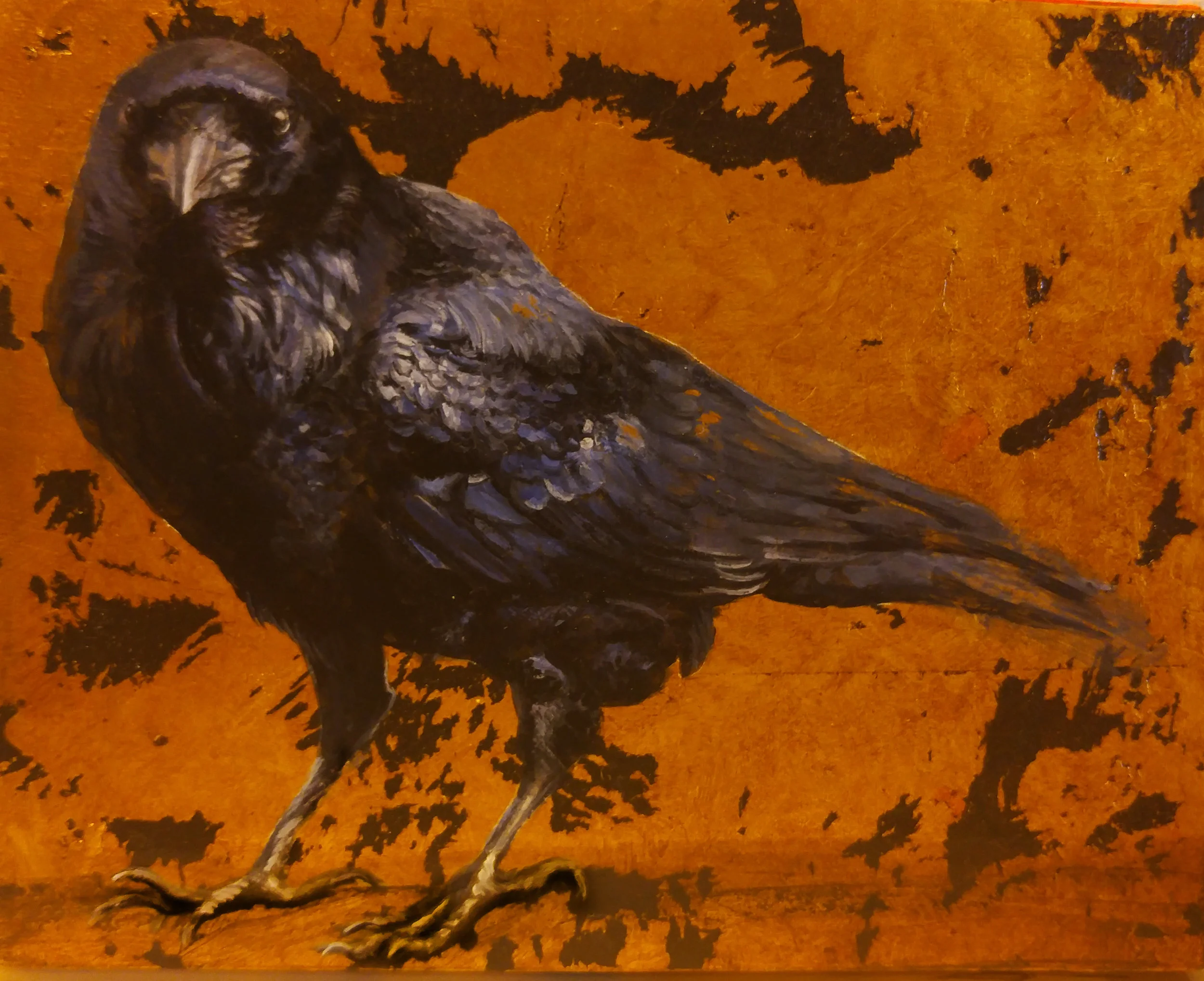 "Raven on Gold" by Sabra Crockett, 8x10in, acrylic and gold leaf on canvas, $460 | BUY NOW