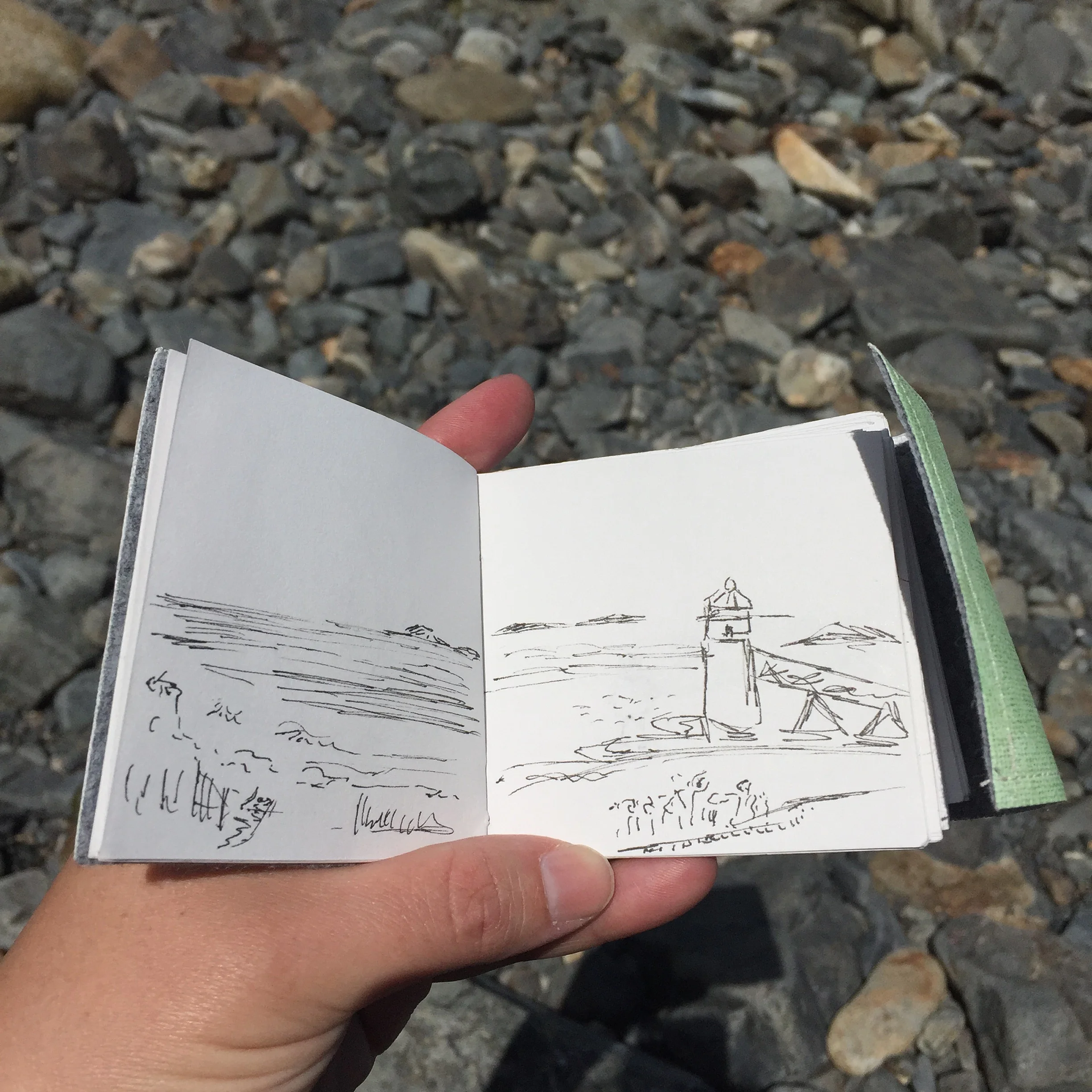 "Maine Traveling Sketchbook" by Jennifer Palmer, ink on paper (2016)