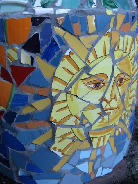 "Sun Stand" by Ann Stewart Anderson, broken dish mosaic (2008) NFS