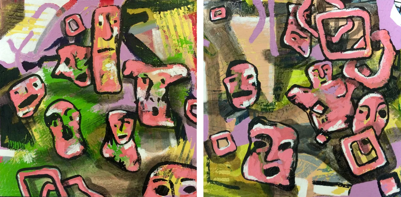 "Vamoose (diptych)" by Kayla Bischoff, 10x10in (each), acrylic on panel (2015) $275 | BUY NOW