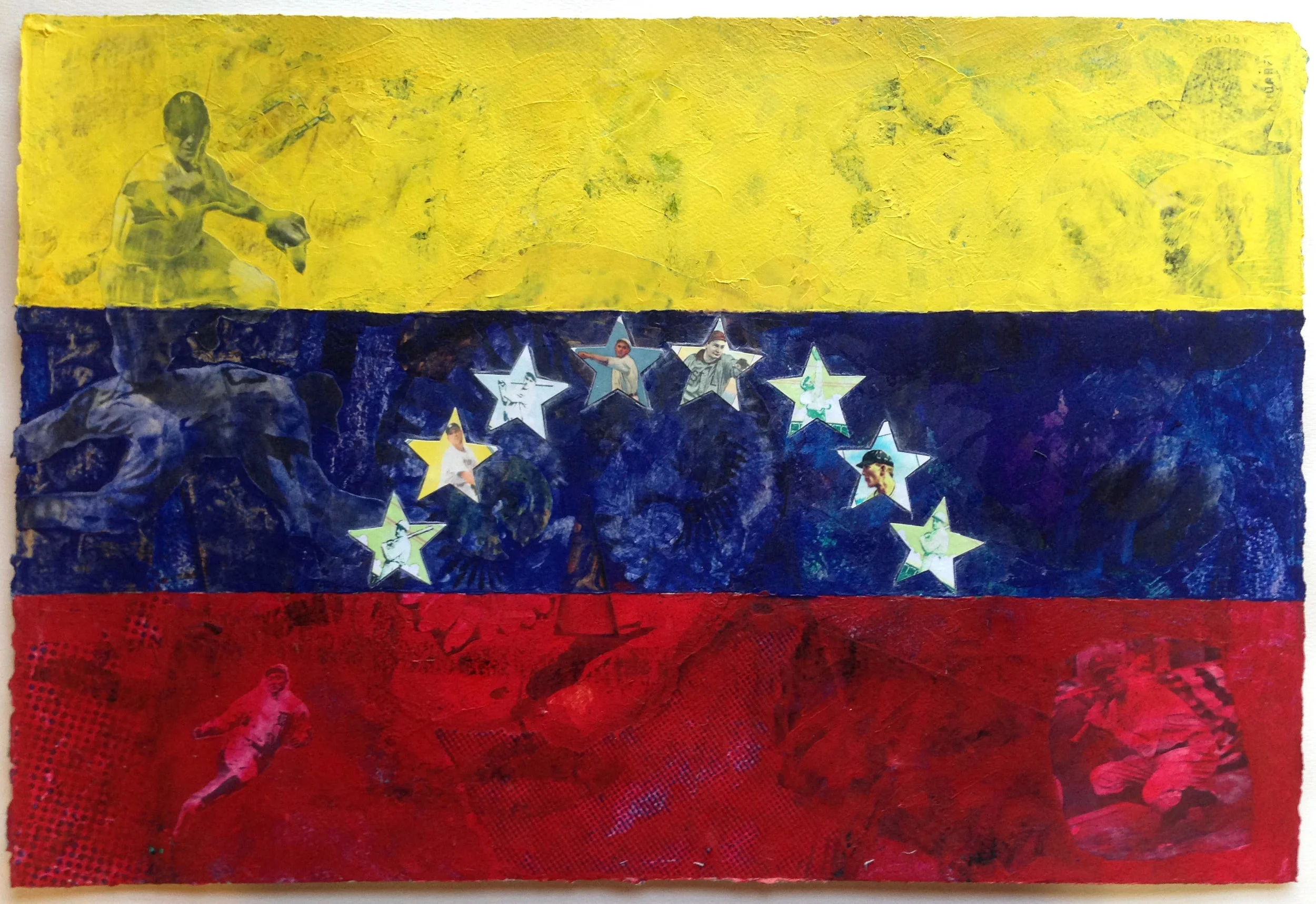 “8 Men Out (Venezuela)” by Patrick Donley, 19x26in (framed), mixed media on arches (2016)